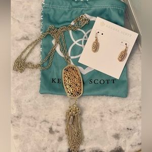 Like New Kendra Scott rose gold and gold filigree long necklace and earrings